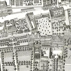 Detalj av en karta över Wien som visar 135 Alsergrund där Mozart och hans familj bodde under 1788 (etsning och gravyr)