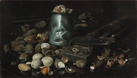 Stilleben med plåtburk och nötter, c.1886