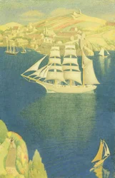 The White Barque at Fowey, 1943 (tempera ombord)