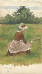 Kvinna som samlar strandgräs 1.VIII.1886, 1886 (penna och wc på papper)