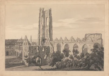 Utsikt över St. Nicholas Church i Valenciennes efter belägringen