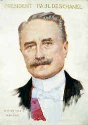 Porträtt av Paul Deschanel (1855-1922), republikens president. Illustration av Joseph Felix Bouchor (1853-1937), februari 1920. Paris. Musee Carnavalet.