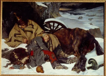 Avsnitt av den ryska reträtten. Napoleonskriget (1812). Målning av Joseph Ferdinand Boissard De Boisdenier (1813-1866)