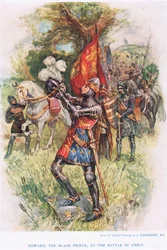 Edvard, den svarte prinsen vid slaget vid Crécy, illustration ur ”Barnberättelser ur Englands historia”, cirka 1920