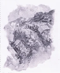 Boerna förstör sina vagnar vid Spitzkop, illustration från After Pretoria: The Guerilla War, 1902