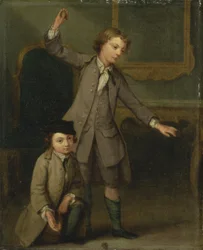 Två pojkar i familjen Nollekens, förmodligen Joseph och John Joseph, spelar på toppar