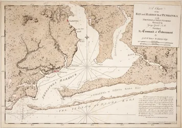 Ett sjökort över Pensacolas vik och hamn i provinsen västra Florida