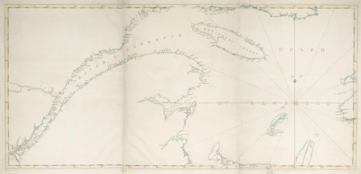 Karta över St Lawrencebukten och -floden, ca 1778 (tryck)