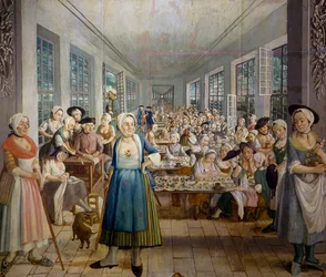 Wetter Brothers textilfabrik i Orange, Provence 1764, avdelning för tygtryck, av Joseph Maria Gabriel Rossetti, Frankrike
