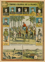 Det franska koloniala imperiet, sent 1800 - tidigt 1900-tal (färg litho)