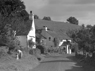 Lyth Valley väg söderut med stugor vid Winster