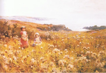 Plocka smörblommor, från från tidning eller bokkälla okänd