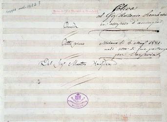 Första sidan av musikpartitur av menuetten i Armida av J Haydn (1821)