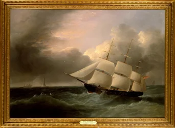 Västindiensiskt handelsskepp / målning av J.Heard, 1800-talet