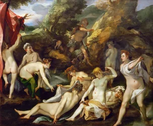 Barock : Diane et Acteon - Diana and Actaeon par Heintz, Joseph, the Elder (1564-1609), ca 1595. Olja på koppar, 40x49. Konsthistoriska museet, Vienne