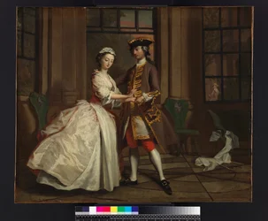 Pamela och herr B. i sommarhuset, ur «Pamela: eller Dygden belönad» av Samuel Richardson (1689-1761), utgiven 1740, omkring 1744