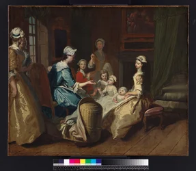 Pamela berättar en barnberättelse, ur „Pamela: or Virtue Rewarded“ av Samuel Richardson (1689-1761), utgiven 1740, omkring 1744
