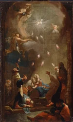 The Descent of the Holy Spirit (Pingst), Olja på duk av Joseph Ignaz Mildorfer (1719-1775), cirka 1750 - (The Descent of the Holy Spirit (Pingst), Olja på duk av J.I.Mildorfer, ca 1750) - Magyar Nemzeti Galeria (Ungern)