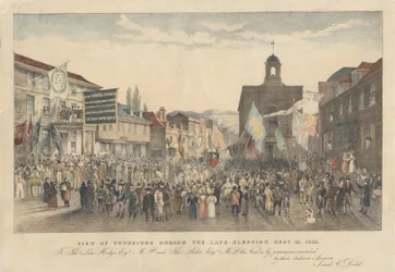 Utsikt över Tonbridge under det sena valet den 18 december 1832