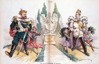 Alexander III, märkt "Ryssland", tittar på Wilhelm II, märkt "Tyskland"