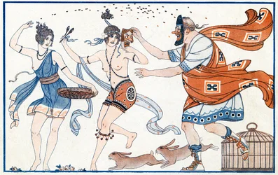 Ofog i fresker, karnevalen i Pompeji - illustration från la Vie Parisienne, 1923