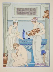 Häller vatten över patienten, illustration från 