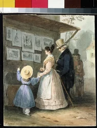 "Hos försäljaren av gravyrer" (Hos försäljaren av gravyrer) Akvarell av Hippolyte Bellange (1800-1866) 1831 Eremitagemuseet, Sankt Petersburg (Saint-Petersburg)