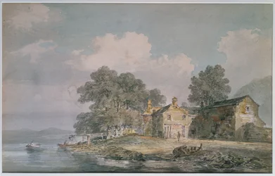 En bondgård vid en sjö i Lake District, c.1797