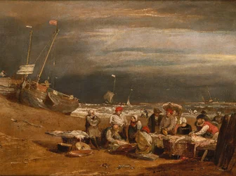 En fiskmarknad på stranden, ca 1802-04