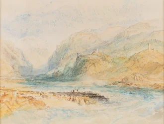 En schweizisk alpdal, ca 1843 (akvarell på papper)