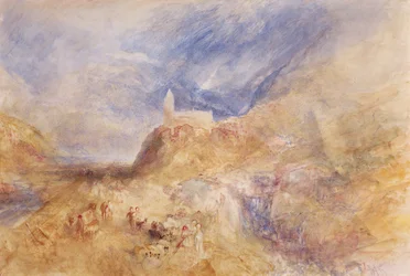 A Village in the Alps, Sion, ca 1846 (akvarell på papper)
