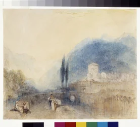 Bellinzona (akvarell med penna och rött bläck på vitt papper)