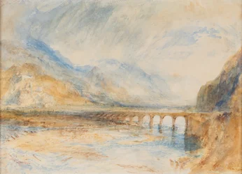 Bellinzona - bron över Ticino, ca 1843 (akvarell på papper)