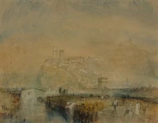Bellinzona nr. 11, Schweiz, ca 1843 (akvarell, penna och bläck och kroppsfärg över spår av penna på papper)