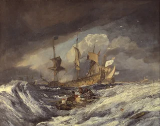 Båtar som bär ankar till de holländska krigsmännen, c.1804
