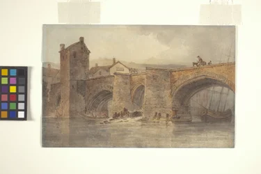 Chester Bridge (akvarell över penna på benvitt vävt papper)