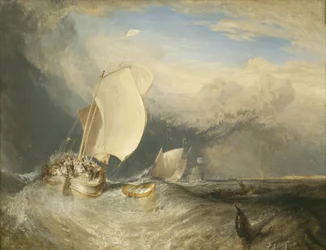 Fiskebåtar med Hucksters som förhandlar om fisk, 1837-38