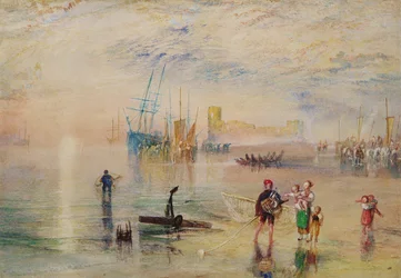 Flint Castle, ca 1834 (akvarell med skraffering på papper)
