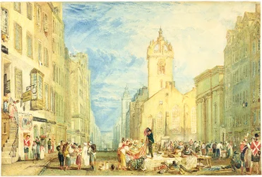High Street, Edinburgh, ca 1818 (akvarell, penna, bläck, grafit och skrapa på vävt papper)