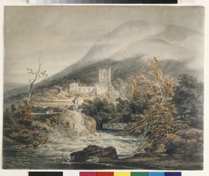 Llanthony Abbey, Monmouthshire (akvarell på vitt papper)