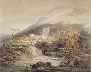 Llanthony Abbey, Monmouthshire, ca 1792 (akvarell med penna och bläck på vitt papper)