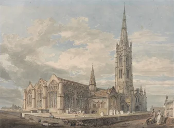 Nordostlig vy över Grantham kyrka, Lincolnshire