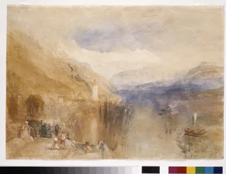 Oberhofen, sjön Thun (akvarell på vitt papper)