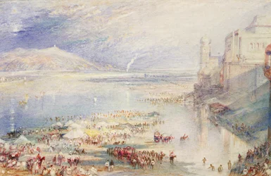 En del av Ghaut vid Hurdwar, ca 1835 (akvarell och gouache på papper)