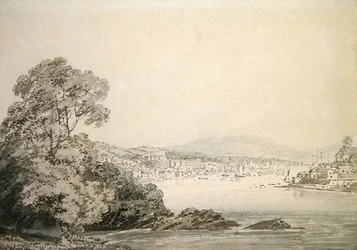 River Scene (penna, bläck och tvätt på papper)