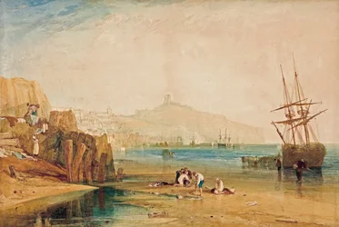 Scarborough, morgon, pojkar som fångar krabbor, ca. 1810