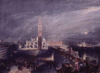 Markusplatsen, Venedig (månsken) graverad av puben George Hollis (1792-1842). 1881