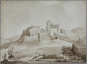 Akropolis från Pnyx, Aten, Grekland.