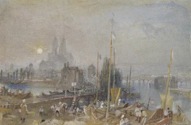 Kanalen i Loire och Cher, nära Tours, ca. 1830 (akvarell med kroppsfärg och penna och brunt bläck)