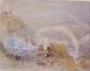 Rhenfallen vid Schaffhausen (penna, rött bläck & wc på papper)